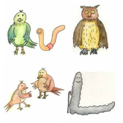 Werbeagentur K-Design: Illustrationen Kinderbuchillustrationen Vögel und Würmer